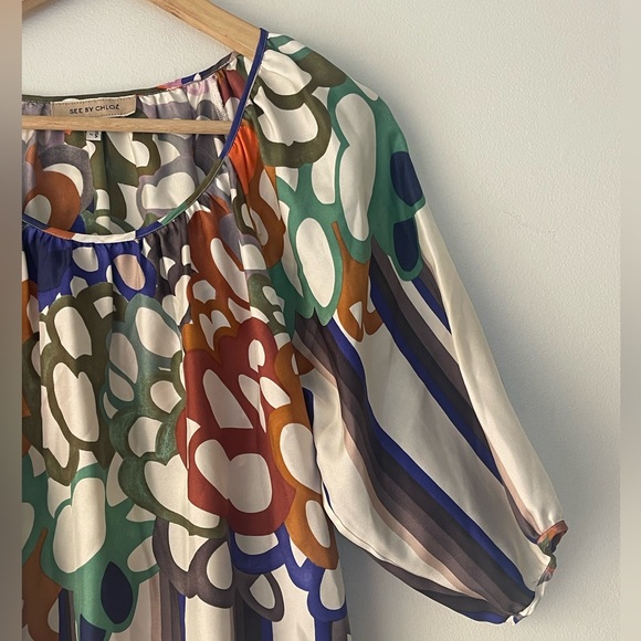 See by Chloe Silk Boho Multicolor Tunic Shift Dress - Picture 3 of 10